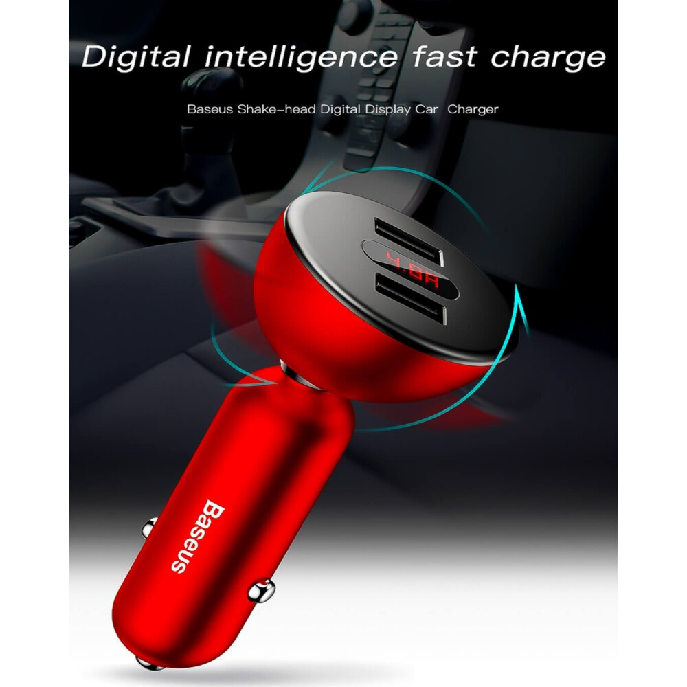 Cargador de coche digital con rotación de 360° dual USB QC 3.0