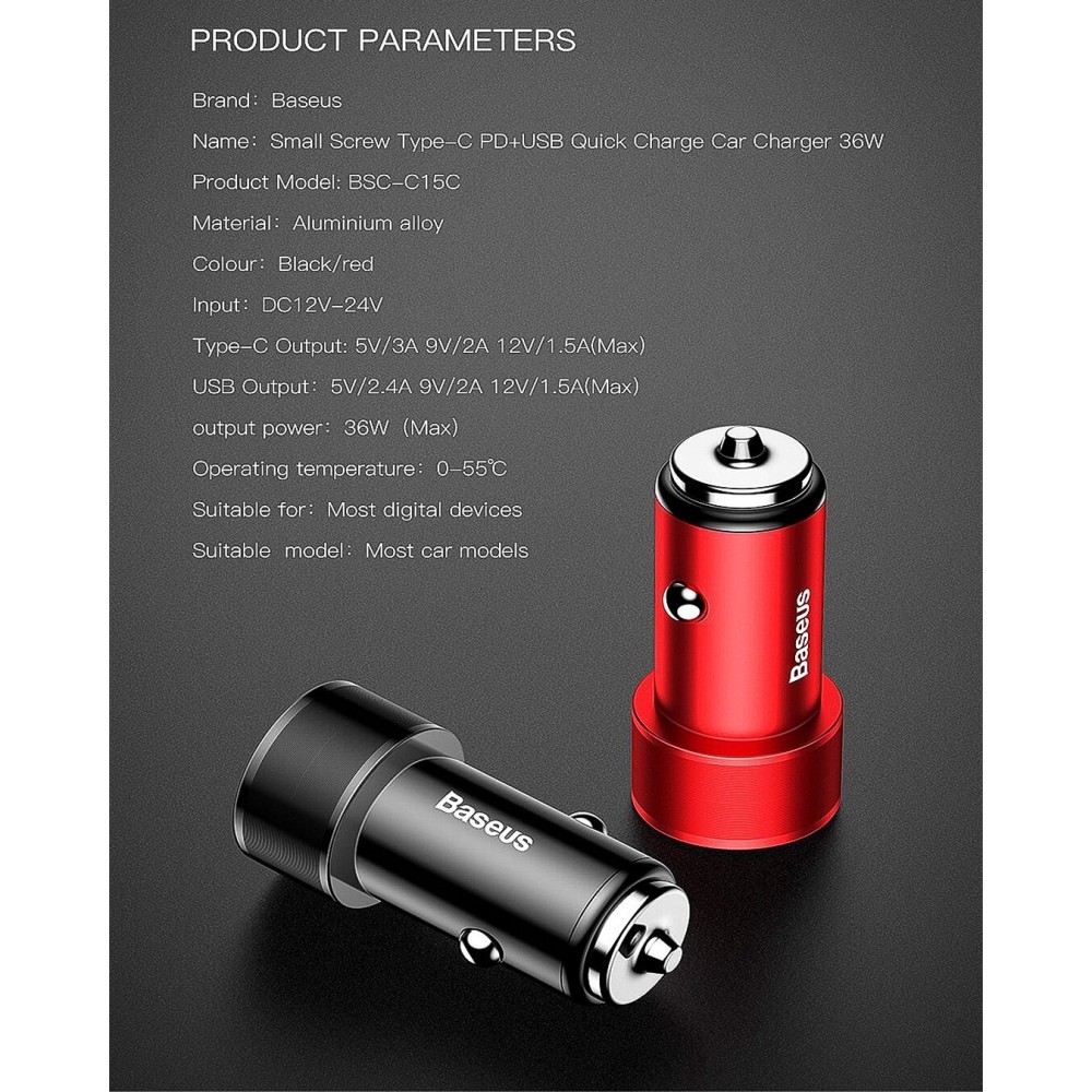 DUOS autolader QC 3.0 & PD 3.0 Max 36W USB C / Lightning kabel 1M