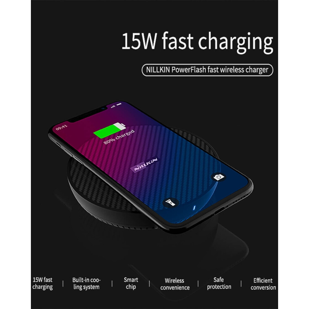 Cargador Qi inalámbrico PowerFlash de 15 W con ventilador de refrigeración