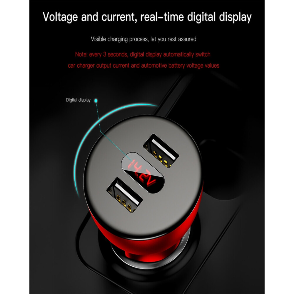 Cargador de coche digital con rotación de 360° dual USB QC 3.0