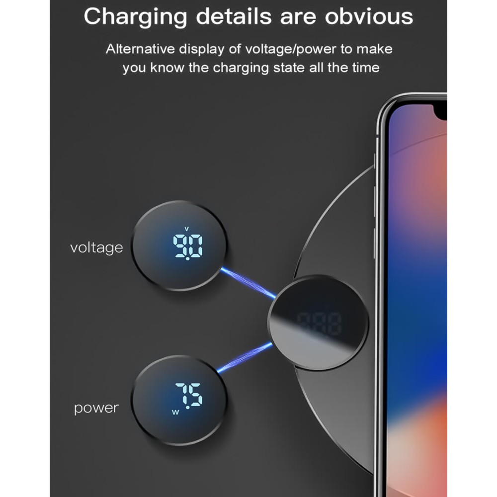 Digitální LED displej Bezdrátová Qi nabíječka 10W (Fast Charge Edition)