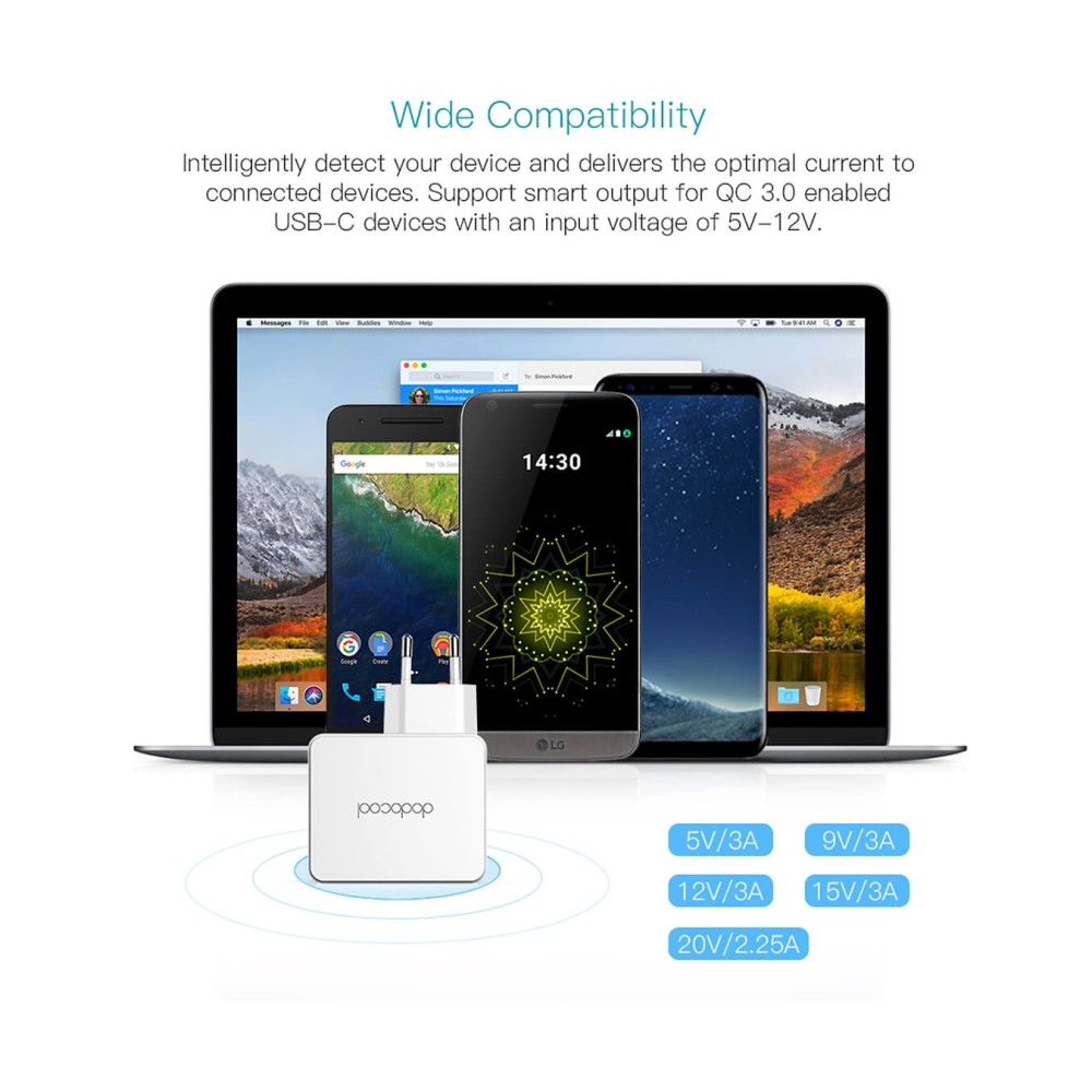 Dodocool DC58 Charger Type-C 3A, 45W, Power Delivery 3.0