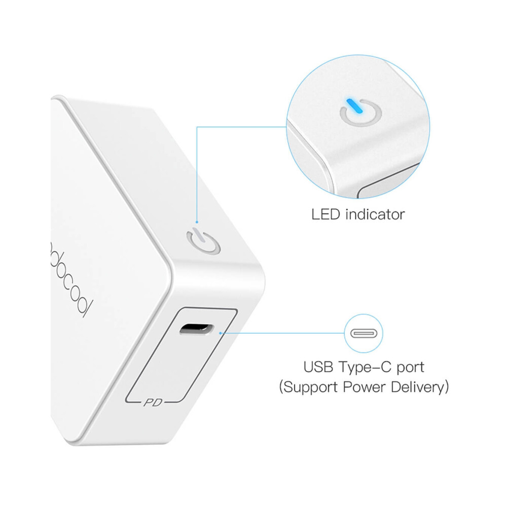 Dodocool DC58 oplader Type-C 3A, 45W, Power Delivery 3.0