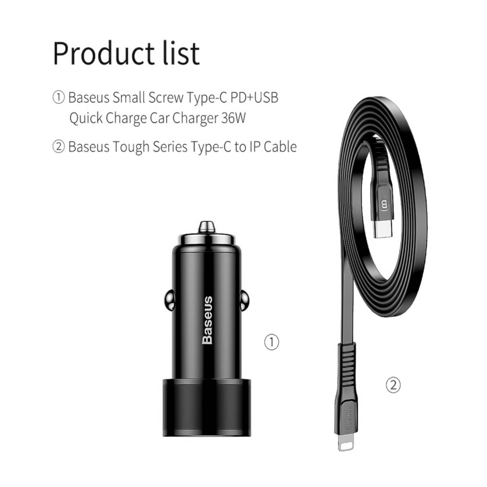 DUOS autolader QC 3.0 & PD 3.0 Max 36W USB C / Lightning kabel 1M