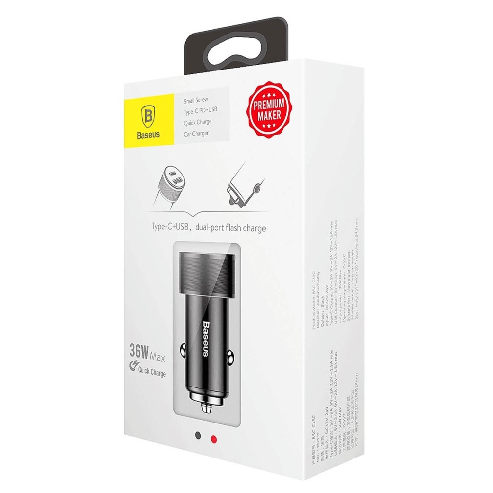 DUOS autolader QC 3.0 & PD 3.0 Max 36W USB C / Lightning kabel 1M