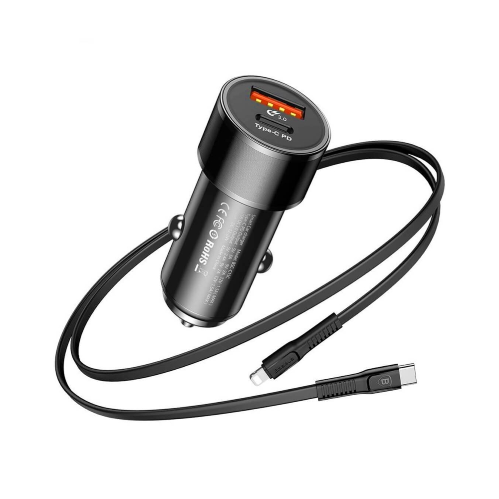 DUOS autolader QC 3.0 & PD 3.0 Max 36W USB C / Lightning kabel 1M