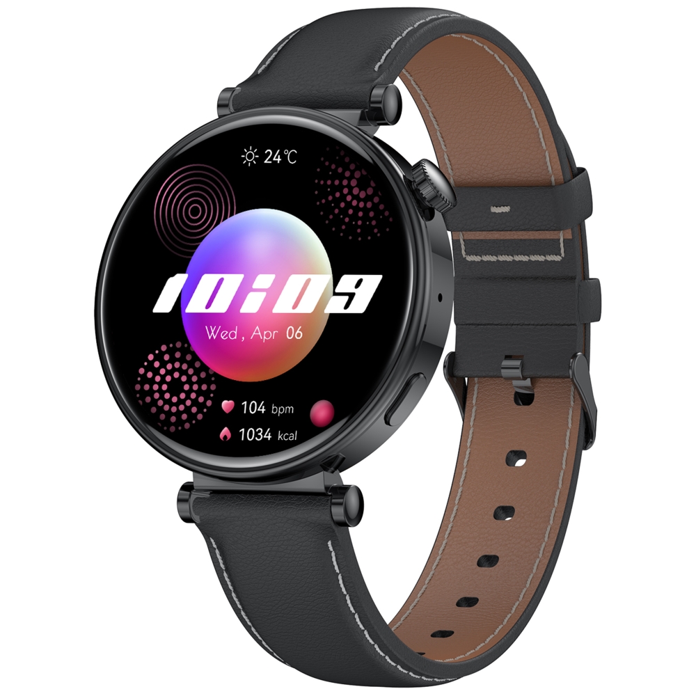 Modische Hybrid-Smartwatch für Herren und Damen, Aktivitätstracker VL41, Schwarz, Leder