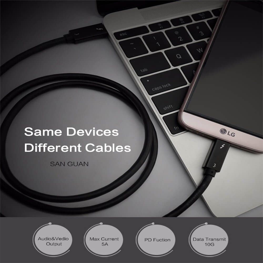 Type-C to Type-C cable with Power Delivery 3.0 E-Mark Chip Gen2 3.1 5A- 100W