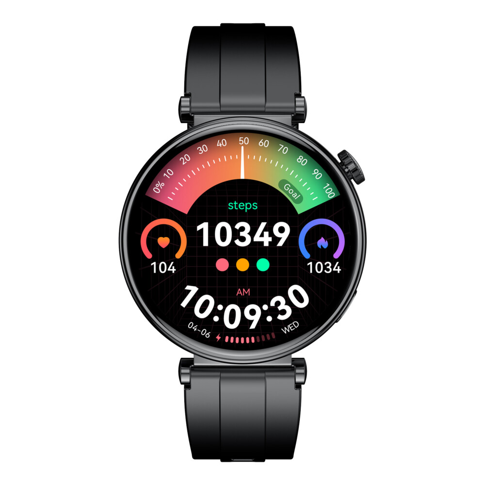 Reloj inteligente híbrido de moda para hombres y mujeres con rastreador de actividad VL41, color negro y silicona