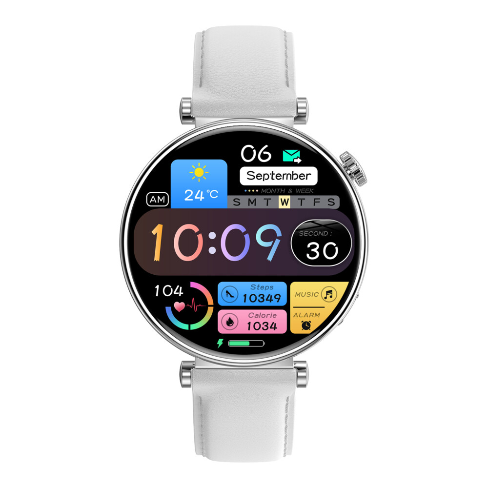 Mode Hybride Smartwatch Mannen Vrouwen Activiteit Tracker VL41-Wit-Leer