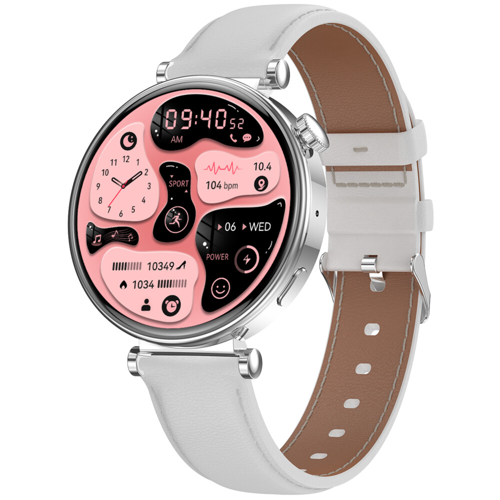 Mode Hybride Smartwatch Mannen Vrouwen Activiteit Tracker VL41-Wit-Leer