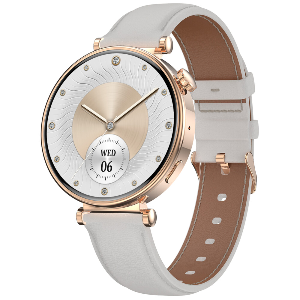 Mode Hybride Smartwatch Mannen Vrouwen Activiteit Tracker VL41-Wit-Leer